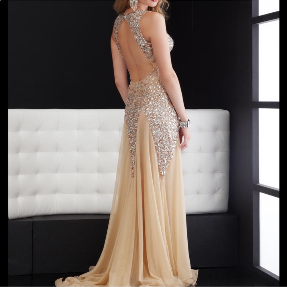 NEW JASZ COUTURE SZ 2 PERIWINKLE JEWELED NETTED ILLUSION FORMAL EVENING GOWN - Picture 13 of 14